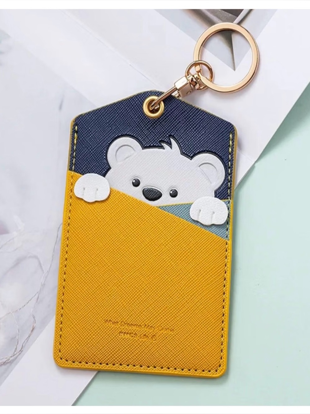 PU Leather ID Badge Holder, Cartoon Cute Badge Holder with 3 Card Slots